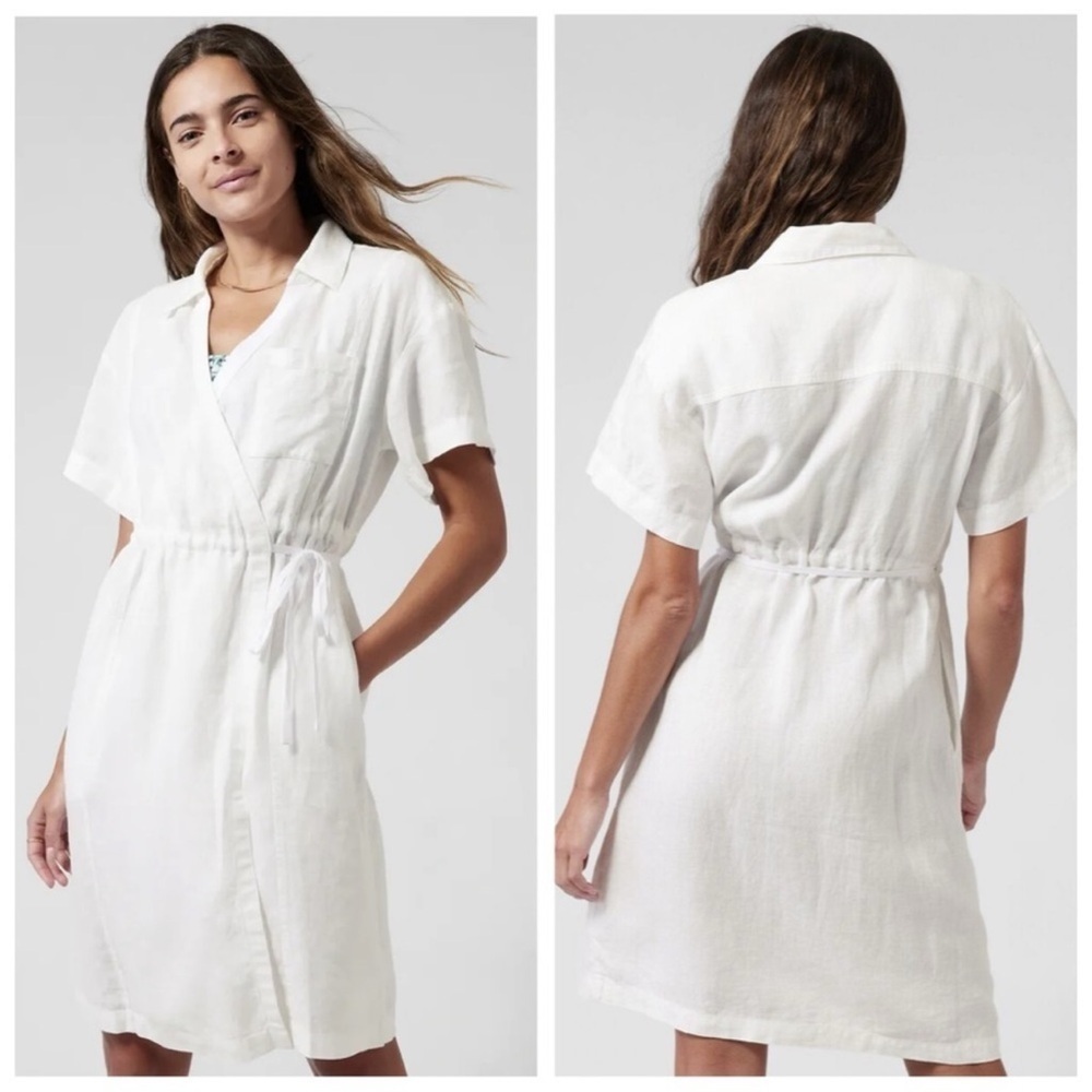 ✅ NWT ATHLETA Playa Wrap Linen Dress Size 2 White Calla Lily